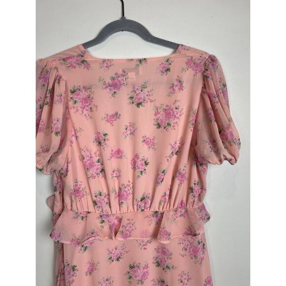 LoveShackFancy Target Fleur Pink Peach Roses Tiered Dress Short Sleeve Ruffles 8 - Picture 7 of 10